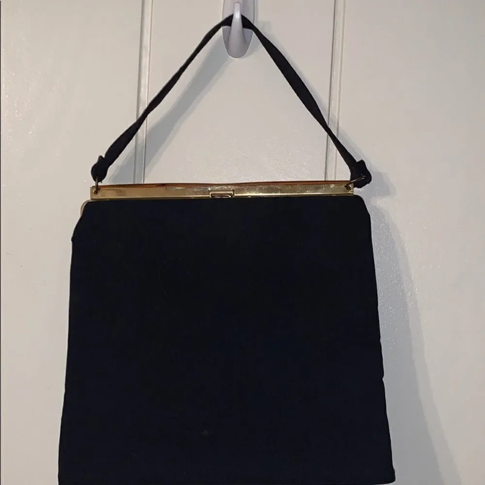 Vtg‎ Dover black cloth satchel snap top purse